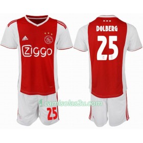 Camisolas de Futebol Ajax DOLBERG 25 Criança Equipamento Principal 2018/19 Manga Curta